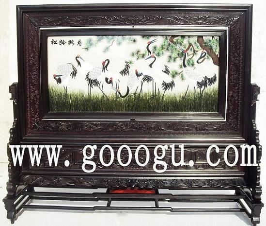 松齡鶴壽雙面繡，蘇州雙面繡精品，檀木刺繡蘇繡