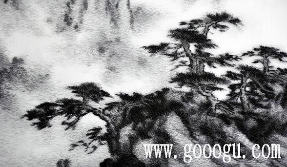 亂針繡精品，風(fēng)景蘇繡畫(huà)，手工刺繡風(fēng)景畫(huà)，黃山云海