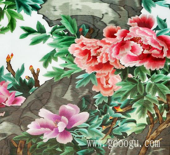 精品國色天香牡丹圖細節(jié)圖片！繡工精細、圖案顏色過渡均勻！