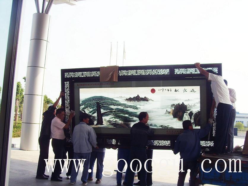 馬鋼山中鋼集團(tuán)蘇繡屏風(fēng)，刺繡屏風(fēng)，迎客松屏風(fēng)