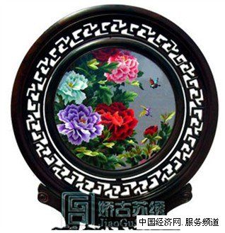 牡丹雙面繡精品，檀木牡丹蘇繡，嬌古蘇繡精品臺(tái)屏