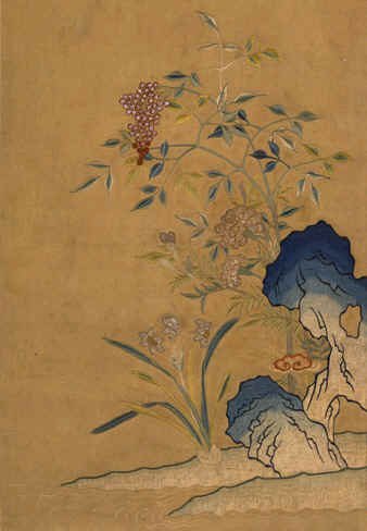 刺繡名品，清朝，道光年間，刺繡天竹水仙圖（軸），蘇繡名作