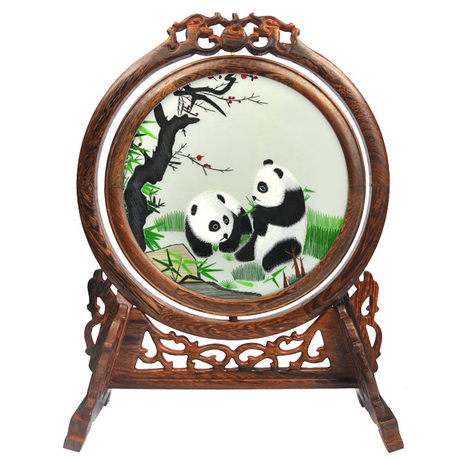 熊貓雙面繡臺(tái)屏，蘇繡雙面繡，雙面繡銷量第一臺(tái)屏